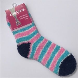 Carnival pink blue Ladies Super Soft Slipper Socks